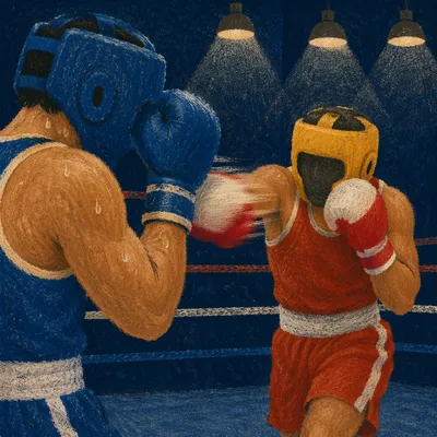 Intense Boxing Sparring in Gym Ring