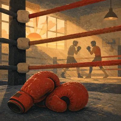Worn Red Boxing Gloves at Dawn