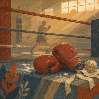 Worn Red Boxing Gloves at Dawn