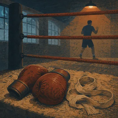 Worn Boxing Gloves in Dawn Training Ring