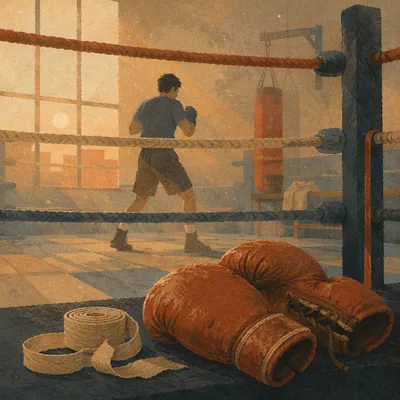Dawn Boxing Gloves and Determined Athlete