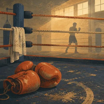 Worn Boxing Gloves in Dawn Training Ring