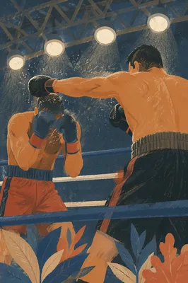 Intense Boxing Ring Sparring Under Arena Lights