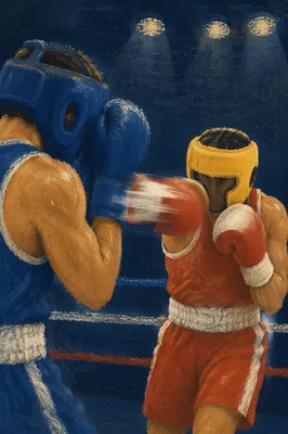 Intense Boxing Sparring in Dramatic Gym Ring