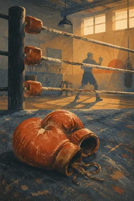Worn Boxing Gloves in Dawn Training Ring
