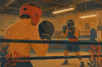 Gritty Boxing Sparring in Warm Gym Light