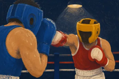 Intense Boxing Sparring in Dramatic Gym Ring
