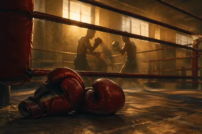 Red Boxing Gloves in Dawn Ring