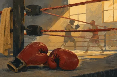 Worn Red Boxing Gloves at Dawn