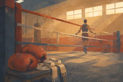 Dawn Boxing Training in Quiet Gym