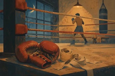 Worn Boxing Gloves in Dawn Gym