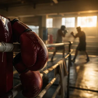 Red Boxing Gloves on Ring Ropes