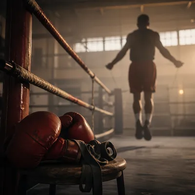 Red Boxing Gloves in Dawn Training Gym
