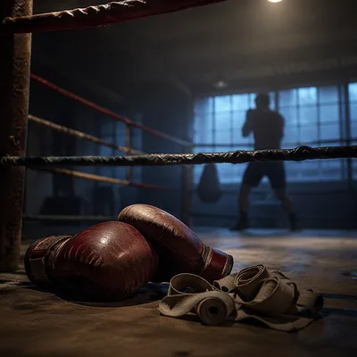 Worn Boxing Gloves in Dawn Training Ring