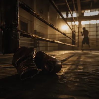 Worn Boxing Gloves in Dawn Training Ring