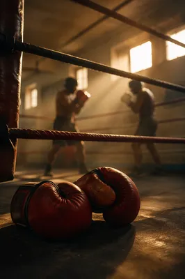 Worn Red Boxing Gloves at Dawn
