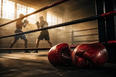 Red Boxing Gloves in Dawn Ring