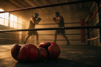 Worn Red Boxing Gloves at Dawn