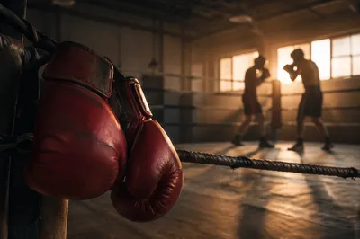 Red Boxing Gloves on Ring Ropes