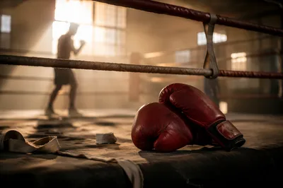 Red Boxing Gloves in Dawn Training Gym