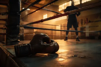 Worn Boxing Gloves in Dawn Training Gym