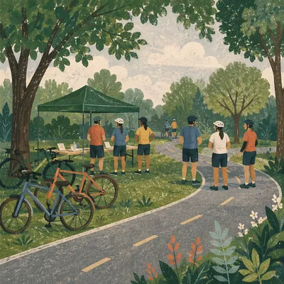 Park Cycling Rest Stop Under Trees
