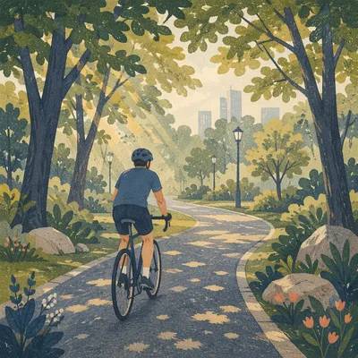 Morning Cycling Path Through Lush Park