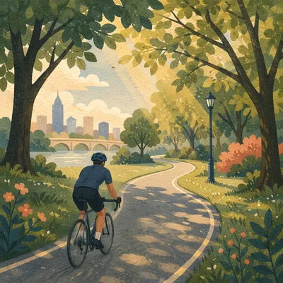 Morning Cyclist on Winding Park Path