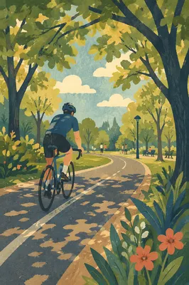 Morning Cyclist on Park Bike Path