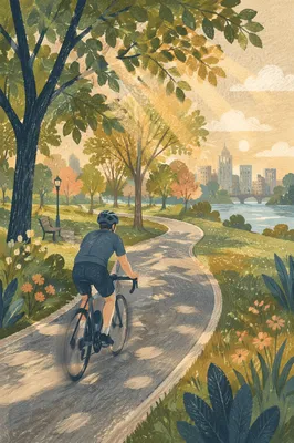Morning Cyclist on Park Path