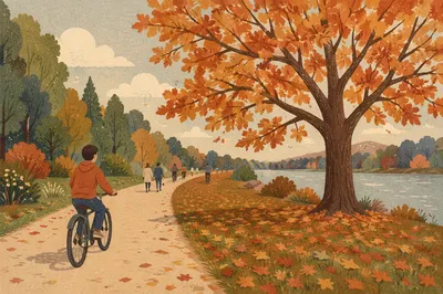 Autumn Park Cycling Path Leisure Scene