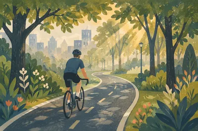 Morning Cycling Path Through City Park
