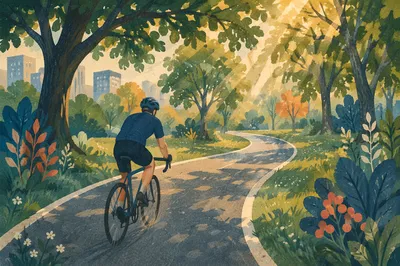 Morning Cyclist on Park Bike Path