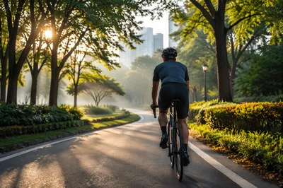 Morning Cycling Path Through Tree Lined Park