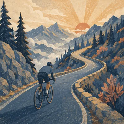 Sunrise Mountain Road Cyclist Climbing Pass