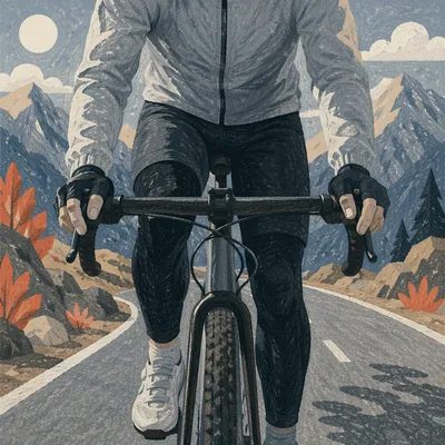 Monochrome Cyclist Climbing Mountain Road