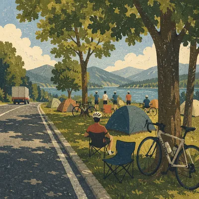Mountain Road Cycling Campground in Summer