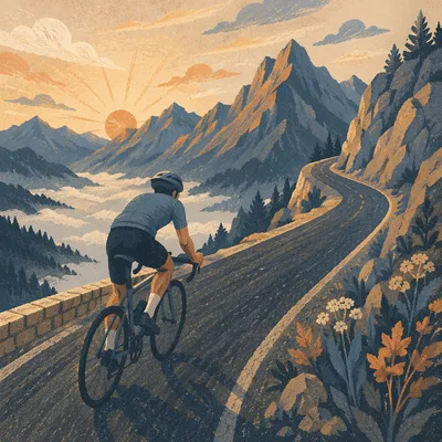 Mountain Road Cyclist at Sunrise