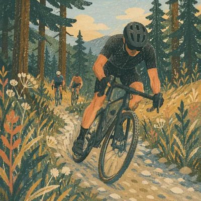 Mountain Gravel Cyclist on Forest Trail