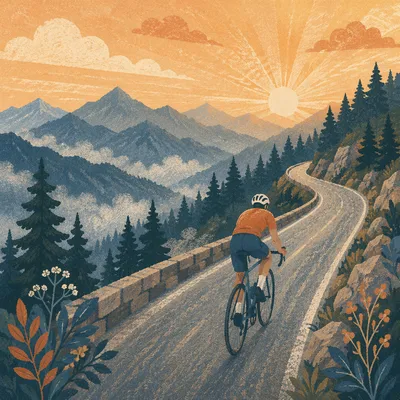 Dawn Mountain Road Cyclist in Mist