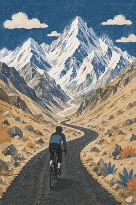 Mountain Road Cyclist in Alpine Valley