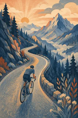 Sunrise Mountain Road Cyclist Climbing Pass