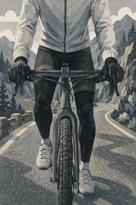 Cyclist Climbing Quiet Mountain Road