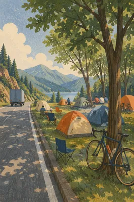 Mountain Road Cycling Campground in Summer