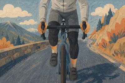 Mountain Road Cyclist in Morning Motion