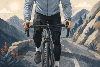 Monochrome Cyclist Climbing Mountain Road