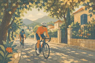 Morning Cyclists on Mountain Town Road