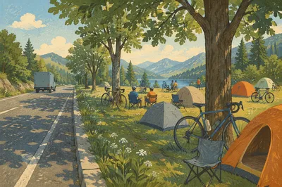Mountain Road Cycling Campground Afternoon