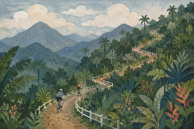 Cyclists on Misty Mountain Jungle Road