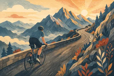 Mountain Road Cyclist at Sunrise